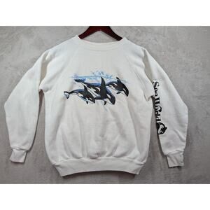 Vtg 90s Sea World Shamu Crewneck White Sweater Killer Whale Seaworld Theme Park*